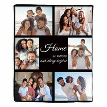 1pc Personalised Flannel Blanket With Multiple Photos,HD Print Custom Photo Blanket,I Love My Family, Commemorative Blanket, Great Holiday Gift
