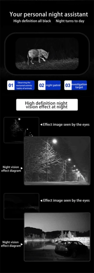 Jumelles De Vision Nocturne 4K – Écran 3,3 Pouces, Vision Couleur, Portée 600 M, Zoom 8x, Batterie 5000 MAh