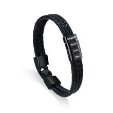 Personalized Men Bracelets With Names Engraved Dad Bracelet For Men Personalized Braided Leather Bracelet For Men Engraved Gift For Father's Day, Christmas, Birthday