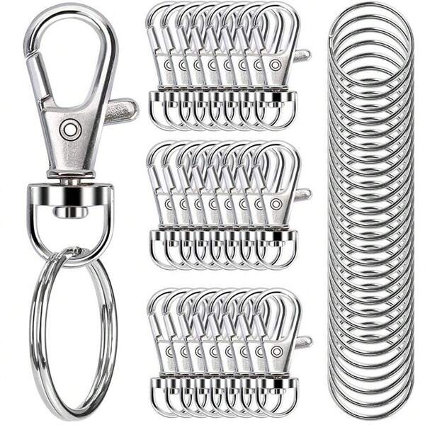 20/30/40/50/60pcs Medium Metal Swivel Lobster Clasp Key Chains With Key Ring, 35mm