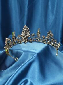 Baroque Vintage Gold Crystal Floral Beaded Headpiece Rhinestone Queen Crown Wedding Hair Accessory Luxury Headband - Multicolor - View 3