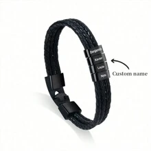 Personalized Men Bracelets With Names Engraved Dad Bracelet For Men Personalized Braided Leather Bracelet For Men Engraved Gift For Father's Day, Christmas, Birthday