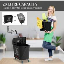 HOMCOM 20L Mop Bucket With Wringer And Handle, Mop Bucket On Wheels For Floor Cleaning, Separate Dirty And Clean Water - Black - View 7