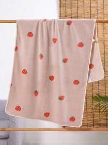 1 pieza Toalla de felpa de microfibra ultra suave, absorbente y con estampado de fresa rosa, disponible en varios tamaños vendidos por separado, para decoración del baño en el hogar o salón de belleza