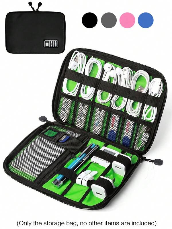 1 PIEZA Bolsa de almacenamiento de cable de datos, organizador de accesorios de viaje a prueba de agua con cremallera para disco USB, cargador, auriculares, teléfono móvil, de poliamida
