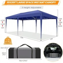 Gazebo 3x6 With Side Walls, Folding Pavilion 3x6 Waterproof, Stable, Winterproof With Bag With Wheels, 4 Sandbags, Easy To Set Up Folding Tent For Outdoor Party, Garden, Event - 藏蓝色 - 查看 4