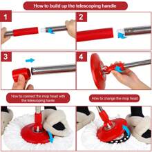 Mop And Bucket With Wringer Set, 360° Spin Mop And Bucket With 3 Microfiber Mop Refills, Stainless Steel 61" Extended Handle Spinning Mop Bucket System For Floor Cleaning, Red - Đỏ - Xem 6