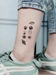 (30件/組)創意黑色小圖案臨時紋身貼紙，逼真樹枝、星空、蝴蝶與花朵紋身，中性款，防水，適用於手臂、臉部、手指和頸部 - 黑色 - 查看 2