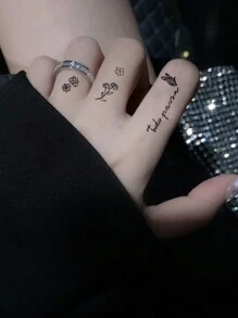 (30件/組)創意黑色小圖案臨時紋身貼紙，逼真樹枝、星空、蝴蝶與花朵紋身，中性款，防水，適用於手臂、臉部、手指和頸部 - 黑色 - 查看 6