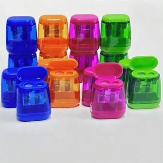 4 Pieces Pencil Sharpeners Manual,Dual Holes Compact Colored Handheld Pencil Sharpener For Kids With Lid Adults Students School Class Home Office