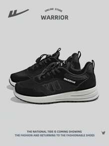 WARRIOR 1 par de zapatos planos deportivos y casuales para hombre, ligeros y cómodos, sin cordones de PU para exteriores, estilo deportivo atlético - Negro - Ver 1
