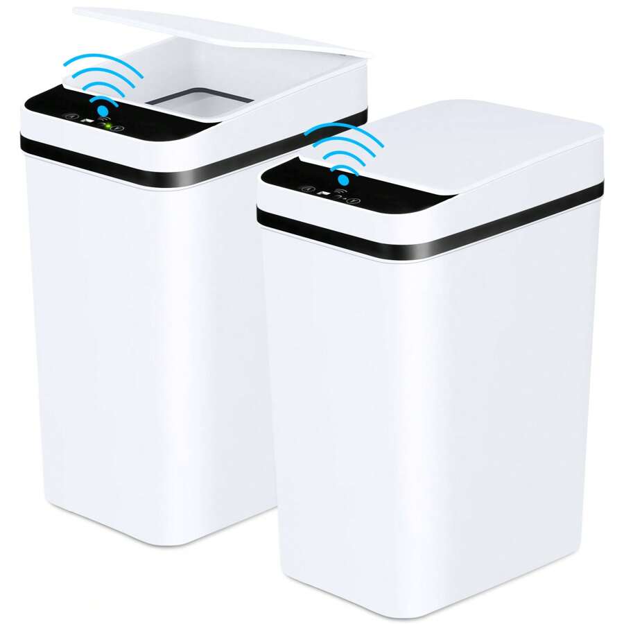 2 Pack 2.2 Gallon Bathroom Trash Cans With Lid Touchless Automatic Motion Sensor Small Slim Garbage Can, Smart Electric Narrow Waterproof Garbage Bin For Bedroom Office Kitchen,Kitchen,Bathroom,Home,Household Suppliers - White - View 1