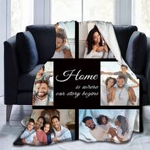 1pc Personalised Flannel Blanket With Multiple Photos,HD Print Custom Photo Blanket,I Love My Family, Commemorative Blanket, Great Holiday Gift