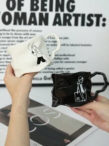 一体式创意不对称造型马克杯，大容量潮流陶瓷杯，家用咖啡杯，牛奶杯，甜品杯， - 彩色 - 查看 10