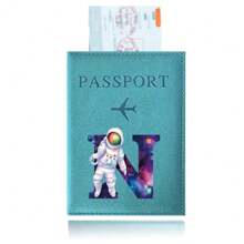 Passport Holder Pu Leather Waterproof Travel Accessory Passport Cover Astronaut Letter Print Unisex Portable Lightweight Slim Passport Wallet Business Credit Card Holder Waterproof Plane Ticket Card Case For Back To School For Flight
