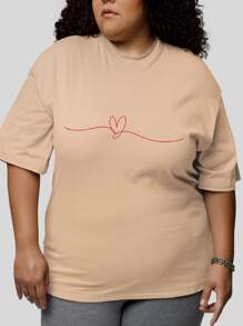 Women's Plus Size T-Shirt With Heart Print, And - Màu be - Xem 2