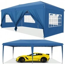 Gazebo 3x6 With Side Walls, Folding Pavilion 3x6 Waterproof, Stable, Winterproof With Bag With Wheels, 4 Sandbags, Easy To Set Up Folding Tent For Outdoor Party, Garden, Event - 藍色 - 查看 3