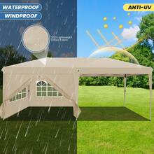Gazebo 3x6 With Side Walls, Folding Pavilion 3x6 Waterproof, Stable, Winterproof With Bag With Wheels, 4 Sandbags, Easy To Set Up Folding Tent For Outdoor Party, Garden, Event - 卡其色 - 查看 2
