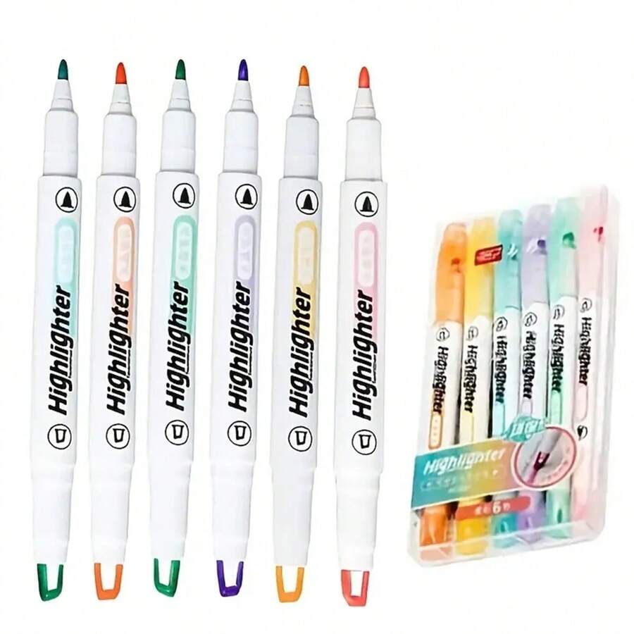 Double Tip Highlighter Pens Macaron Color Markers Midliner Pastel