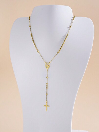 1pc 3mm Stainless Steel Bead Necklace, Fashionable European And American Style Pendant Necklace For Daily Wear