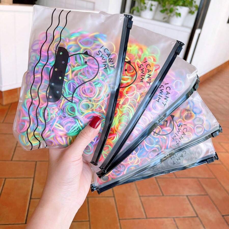 500 Peças Bolsa Elástico De Cabelo Feminino Descartável Multicolorido - Multicolorido - Visão 1