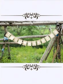 1set Vintage Wedding Decoration Banner Party Flags Wedding Bunting Just Married Home Party Supplies ﻿ Valentine's Day Valentines - Beige - View 2