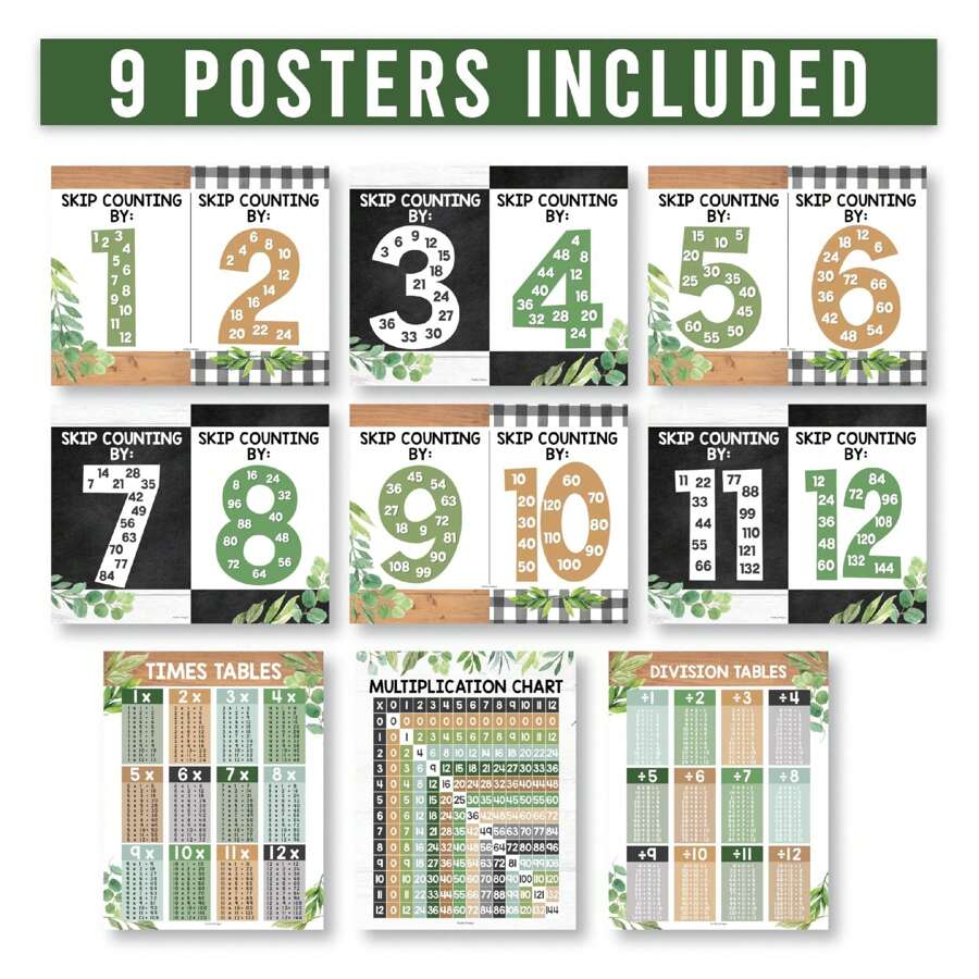 9 farmhouse multiplication chart poster for wall multiplication