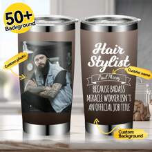 1 Miếng Ảnh Tùy Chỉnh Cá Nhân + Tên Nhà tạo mẫu tóc DIY Barber Cốc nước bằng thép không gỉ 20 Oz Cốc cà phê có nắp và ống hút Cách nhiệt lạnh Chai nước cà phê mùa hè Quà tặng cho nhà tạo mẫu tóc, bạn bè tạo mẫu cho bạn bè ngày lễ, quà tặng gia đình, quà tặng tùy chỉnh - màu xám đen - Xem 2