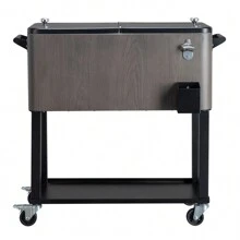 80QT Gray Imitation Wood Grain Black Iron Foot Pipe With Drainage Pipe, Frozen And Insulated Cart 87.5 * 91 * 38.5CM Rectangular Plastic Box