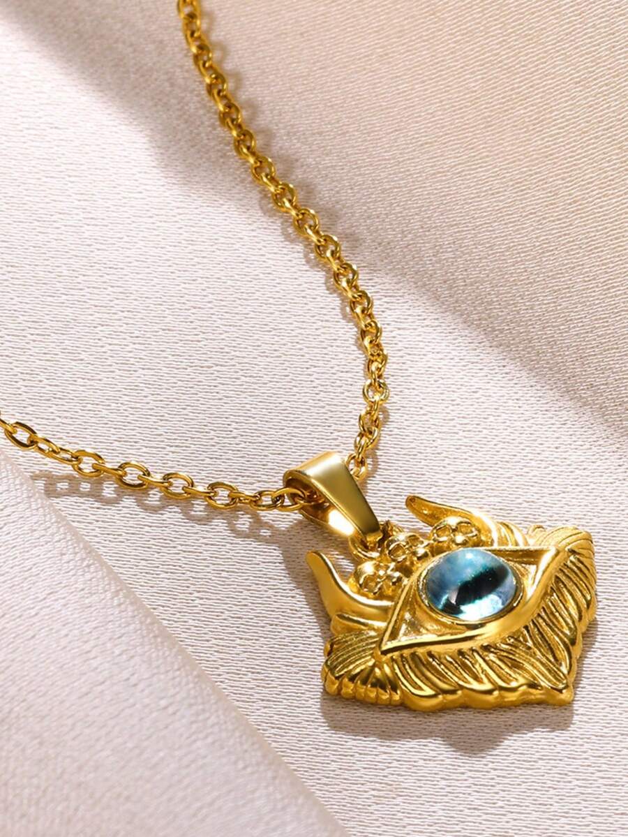 1 件装复古欧美风格不对称太阳褶皱玫瑰吊坠高档不锈钢锁骨项链女款