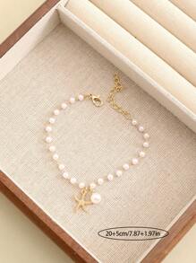 1 件波西米亚度假海滩风格人造珍珠海螺海星女士脚链，适合日常生活、礼物、时尚配饰