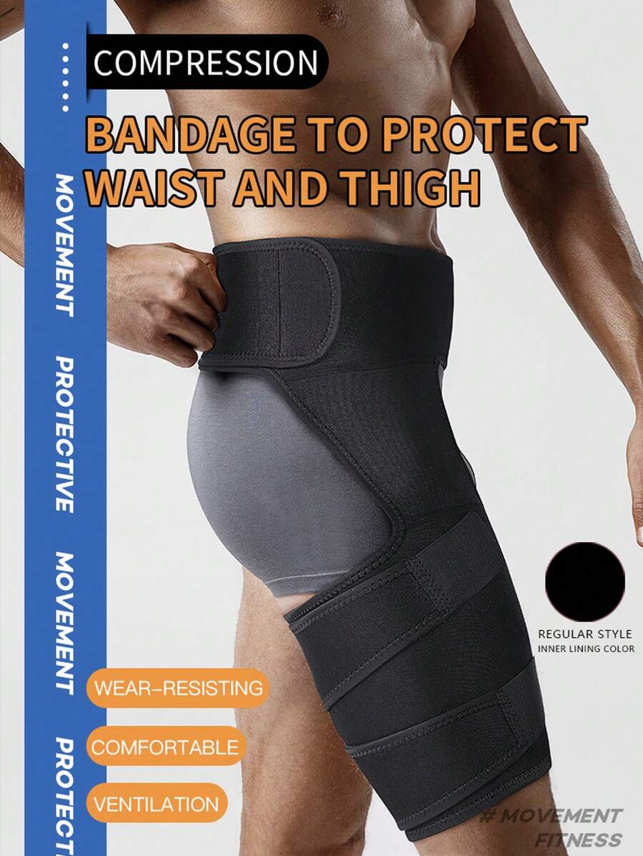 1pc Sports Knee Support Leg Sleeve, Compression Brace For Protection Against Muscle Strain, Groin & Hip Brace For Thigh Support - Black - View 1