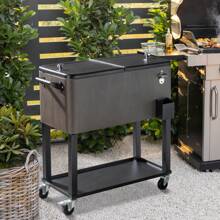 80QT Gray Imitation Wood Grain Black Iron Foot Pipe With Drainage Pipe, Frozen And Insulated Cart 87.5 * 91 * 38.5CM Rectangular Plastic Box