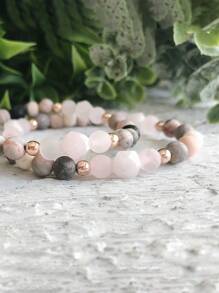 YAUKIA 1pc 6mm Rozenkwarts en roze zebra kraal edelsteen armband, roségouden kralen armband, etherische olie diffuser armband, damessieraden.