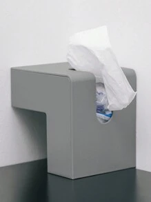 1pc Solid Grey/Black&White PP Plastic L-Shaped Tissue Box, Modern Simple Creative Dual-Use Tissue Storage Box Suitable For Living Room Bedroom Deskhome Decor,School Supplies - Multicolor - View 1