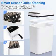 2 Pack 2.2 Gallon Bathroom Trash Cans With Lid Touchless Automatic Motion Sensor Small Slim Garbage Can, Smart Electric Narrow Waterproof Garbage Bin For Bedroom Office Kitchen,Kitchen,Bathroom,Home,Household Suppliers - White - View 8