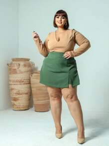 Plus Size Shorts - Army Green - View 3