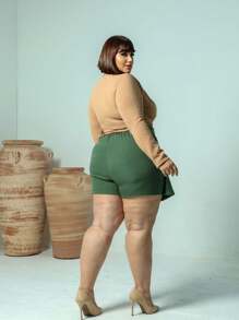 Plus Size Shorts - Army Green - View 2