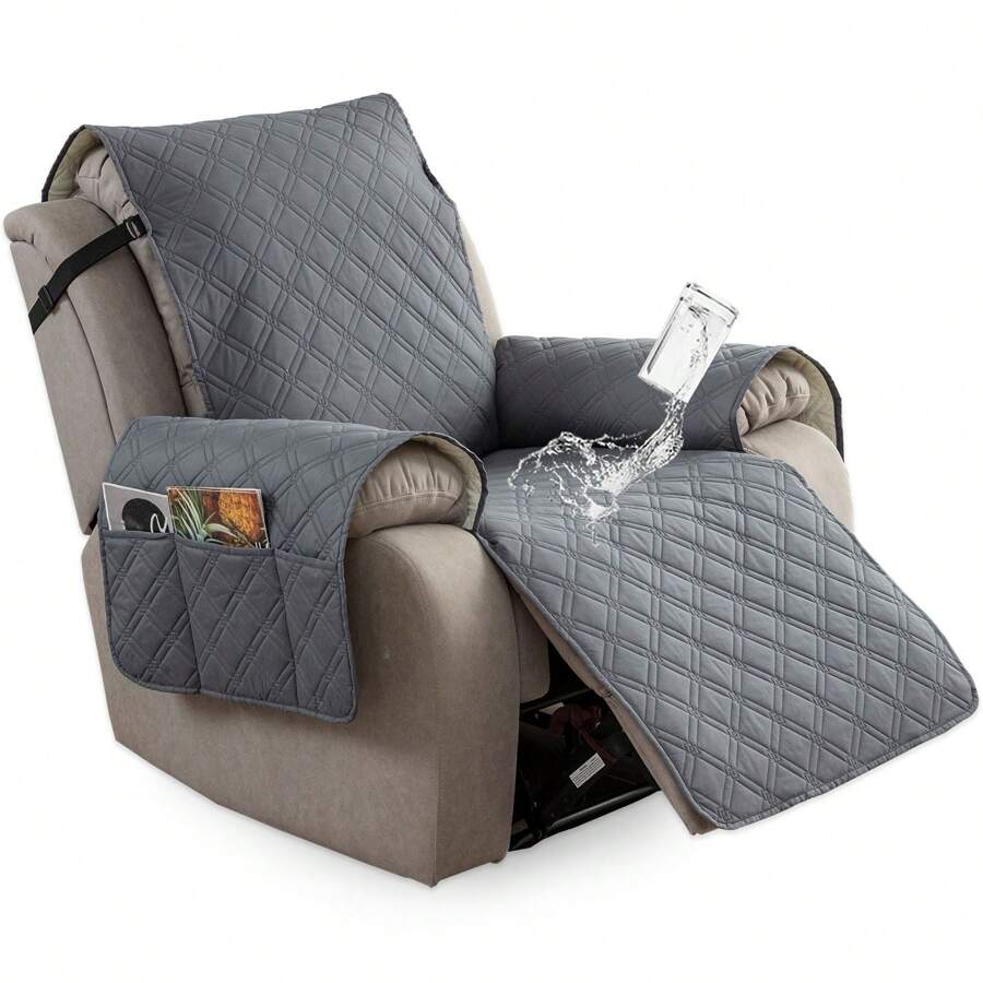 100% Waterproof Recliner Chair Cover, Non Slip Covers For Recliner Chair With Pocket, Washable Reclining Chair/Furniture Protector For Pets - Màu xám đen - Xem 1