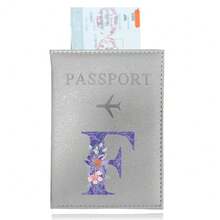 Porte-passeport en PU imperméable accessoire de voyage, couverture de passeport légère portable mince étanche à l'eau avec impression de fleurs et lettres violettes pour hommes et femmes, porte-cartes de crédit d'affaires, étui imperméable pour billets d'avion pour la rentrée ou le voyage - Gris - Voir 8