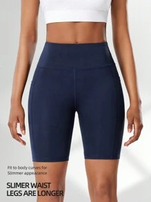 Pantalones cortos de yoga de cintura alta con bolsillos laterales para mujer, pantalones cortos de compresión para entrenamiento de fitness al aire libre, pantalones cortos de boxeo para mujer