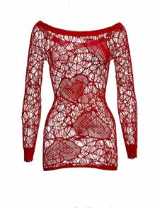 Bodystocking erótico y sexy para tallas grandes con detalles ahuecados - Rojo - Ver 7