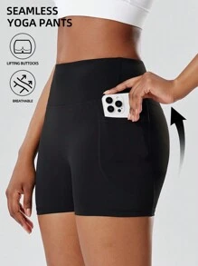 Desol Women's High Waist Yoga Shorts With Pockets - 8" Biker Shorts, Tummy Control, 77% Polyester 23% Spandex - View #6