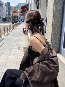 2件套简约时尚白色蝴蝶结发圈，芭蕾舞风格丝带发圈，甜美发饰，适合日常使用，可作马尾辫发圈、橡皮筋发圈、发绳、弹力发圈、发圈、发饰、发圈、礼物、头饰、弹力带、美容家居发饰、节日配饰、派对配饰 - 白色 - 查看 3