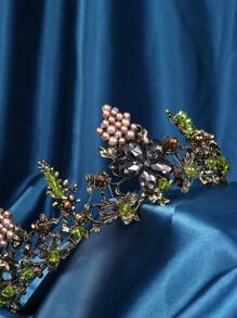 Baroque Vintage Gold Crystal Floral Beaded Headpiece Rhinestone Queen Crown Wedding Hair Accessory Luxury Headband - Multicolor - View 2