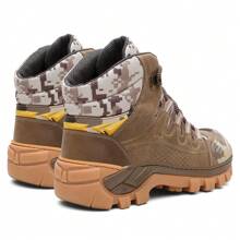 Coturno Estilo Militar Couro Biqueira PVC Genuíno Cano Médio Resistente Confortável Palmilha EVA - Areia Camuflada - Visão 4