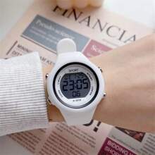 1 szt. Damski pasek silikonowy LED z kolorowym dyskiem Mori Style, wielofunkcyjny, data, tydzień, stoper, światło nocne, alarm, cyfrowy zegarek sportowy, odpowiedni dla mężczyzn, kobiet, nastolatków, studentów, par, do codziennego noszenia
