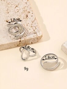 Juego de 3 anillos de acero inoxidable de estilo simple en colores dorado, amarillo y plateado, adecuados para uso diario de las mujeres o como regalo - Plateado - Ver 3