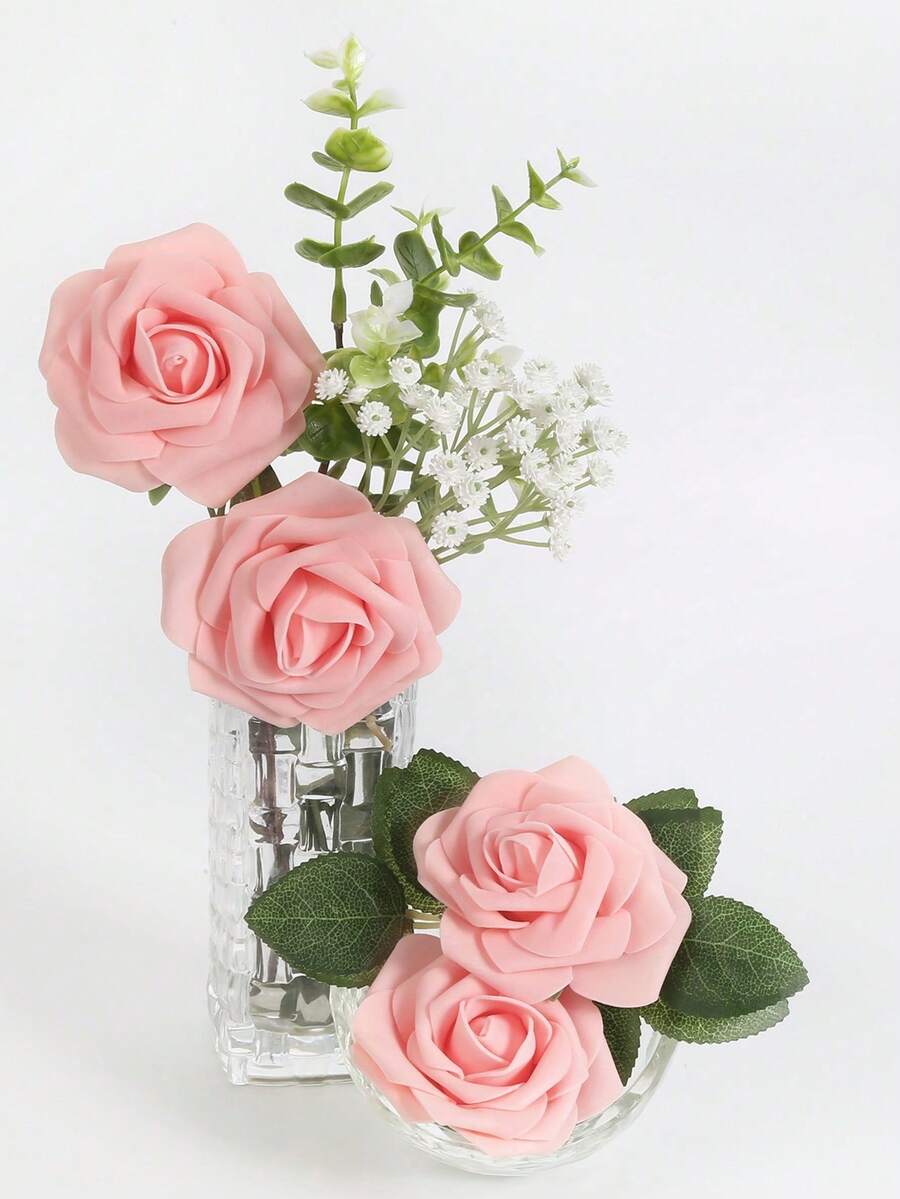 50pcs White Artificial Flower Heads 3in Stemless Fake Foam Roses For Wall Decorations, Wedding
