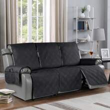1/2/3 Seat Waterproof Recliner Sofa Cover, Non Slip Recliner Chair Covers, Washable Reclining Couch Cover Outdoor Cushion Covers Garden Furniture Protector With Elastic Straps Pocket For Pets, Cats, Dogs Black - 黑色 - 查看 2